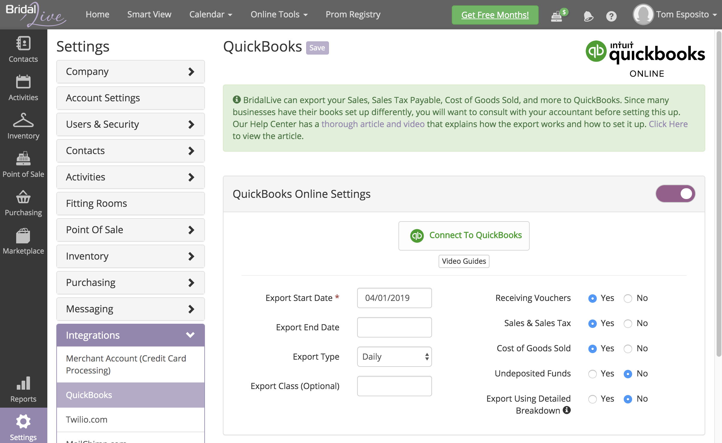 quickbooks company settings menu