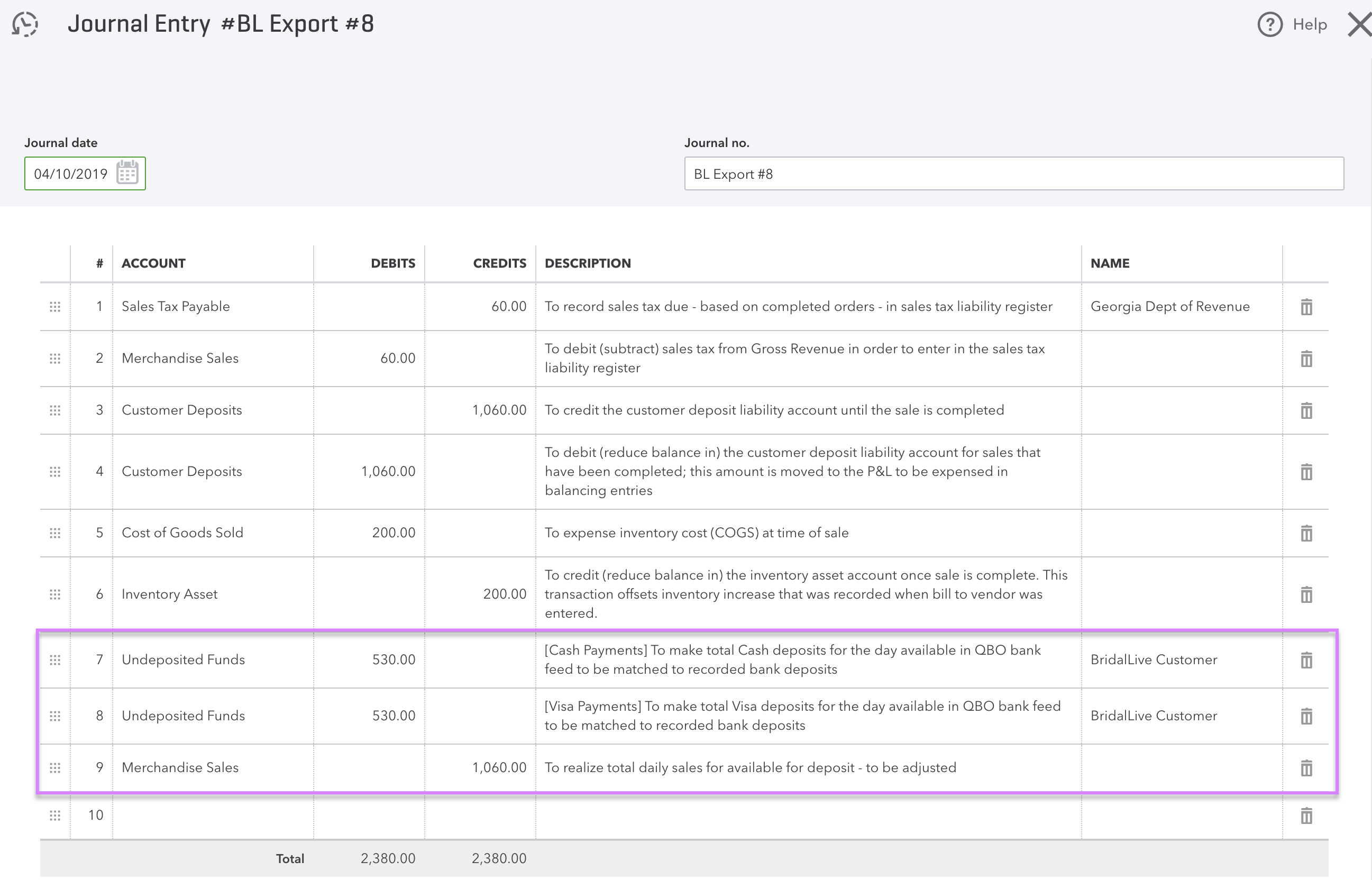QB Undeposited Funds