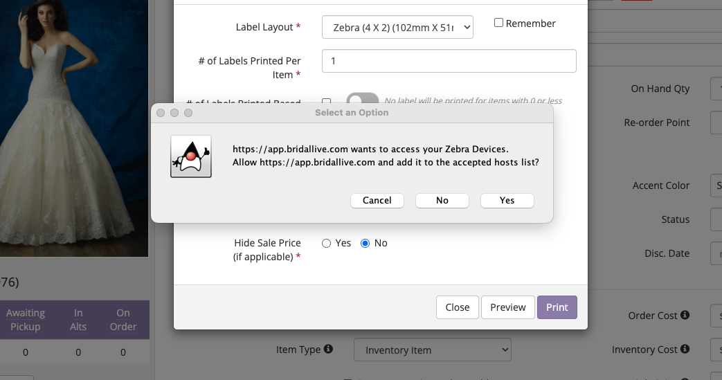 Allow https://app.bridallive.com and add it to the accepted hosts list?