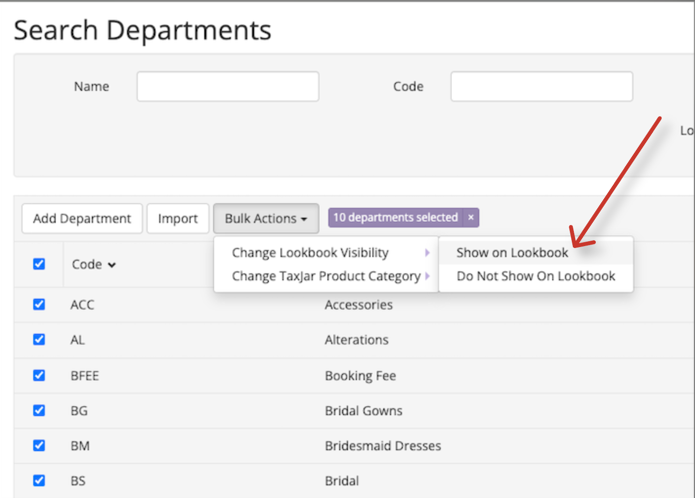 Search Departments Interface with Bulk Actions Menu.png