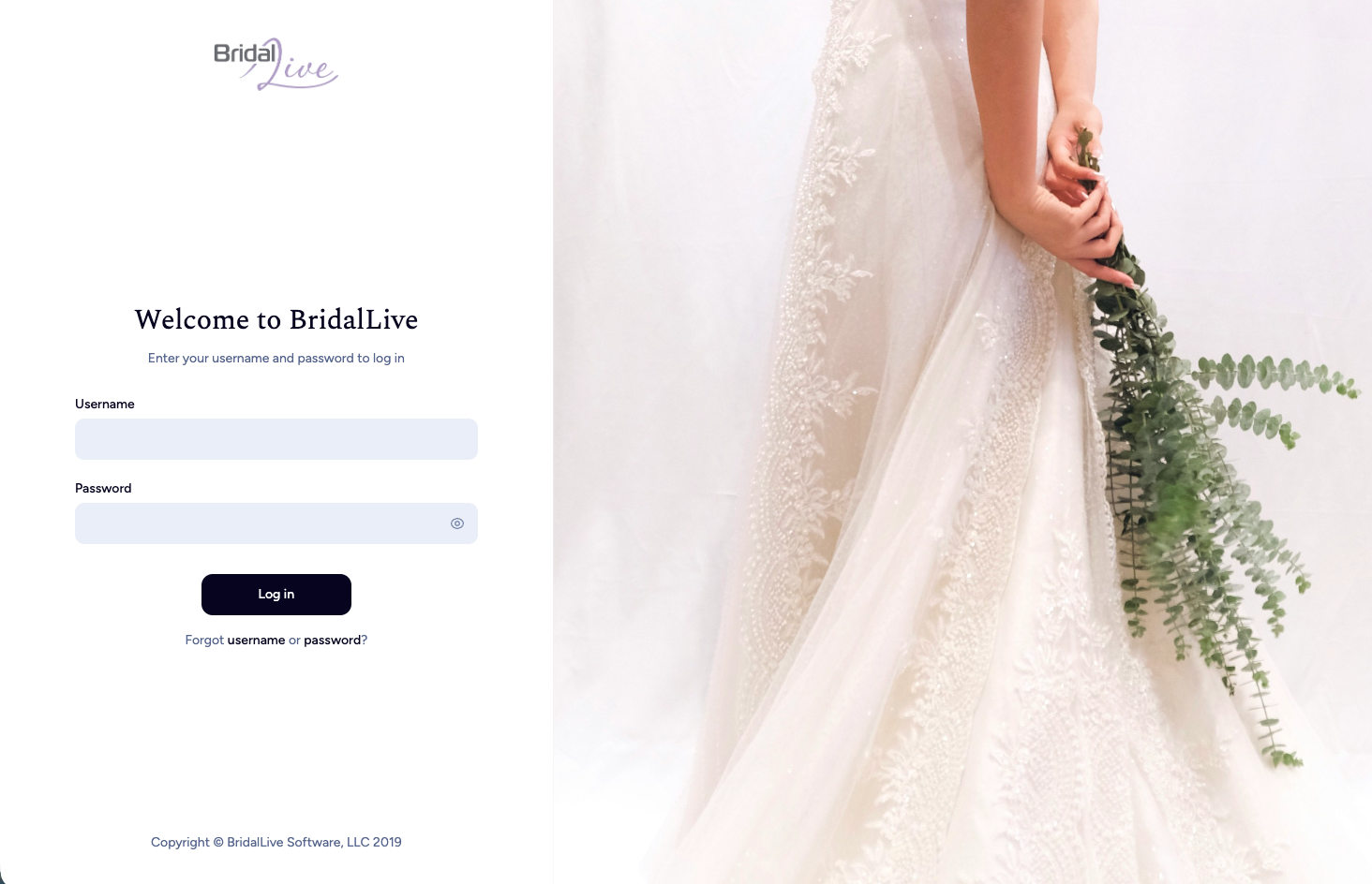 BridalLive Beta log in screen (desktop view)